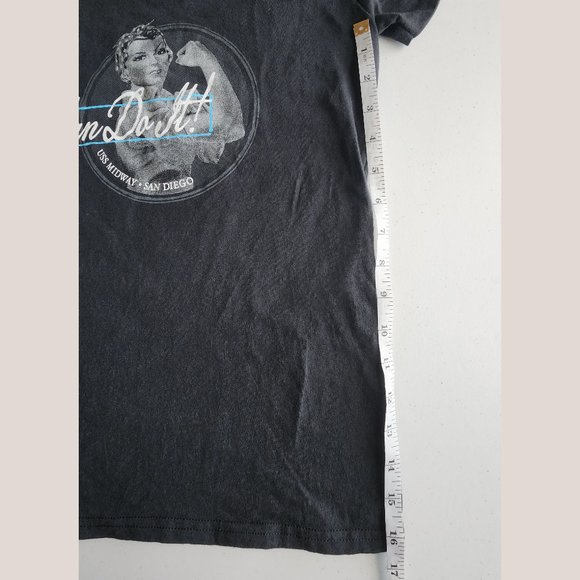 "We Can Do It" U.S.S. Midway San Diego Women's Black T-Shirt Rosie the Riveter - Picture 5 of 5